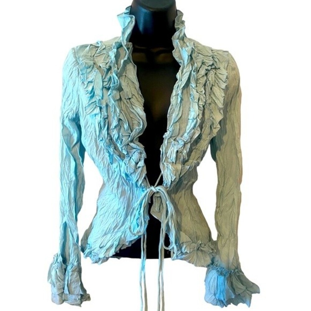 Women’s selections sexy crinkle ruffle mint boho blouse size Sm. NWOT